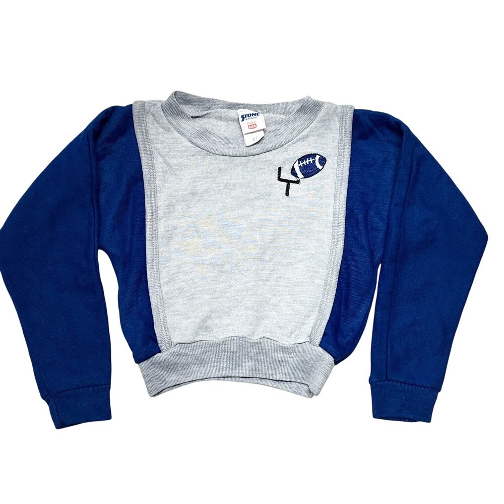 Vintage American Football Sweatshirt 4T Toddler Gray Blue Made USA Stone Apparel